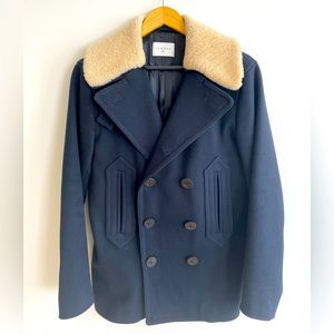 Sandro Paris Pea coat with sheepskin collar (removable)